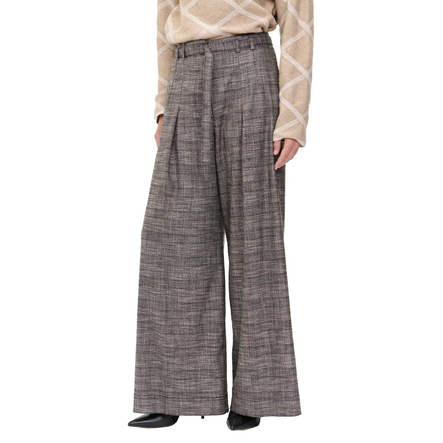 Veronika Maine European Check Belted Wide Pant